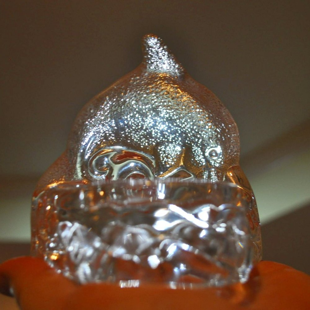 Partylite Dolphin Ocean Waves Clear Glass Votive Tealight Candle Holder